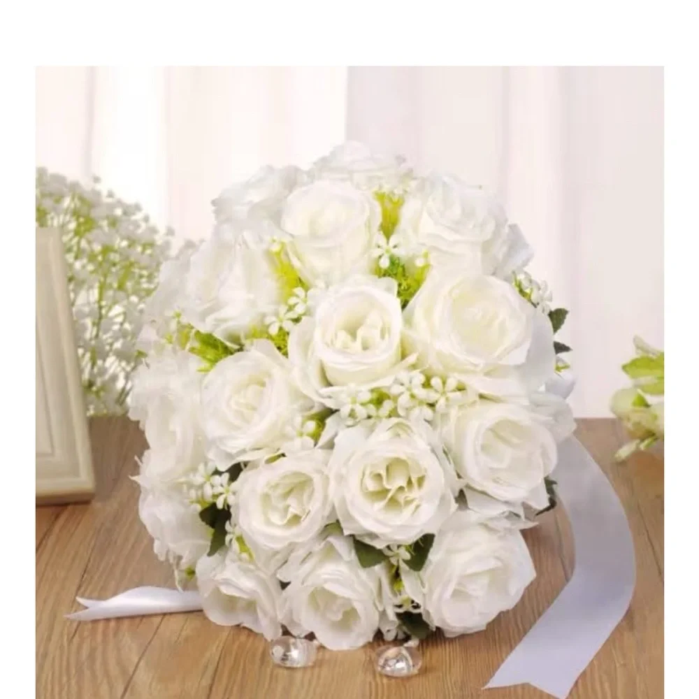 New White Wedding Bouquet Faux Roses Bride Photo Shoots 12